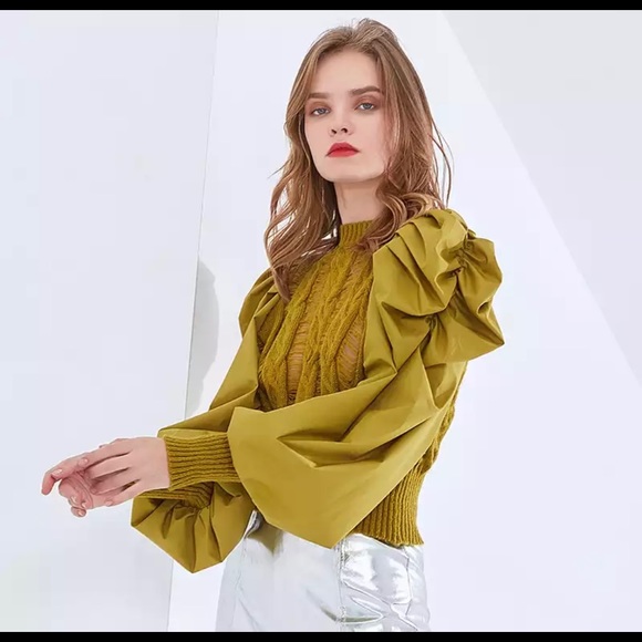 New Bishop Puff Sleeves Distress Crew neck Black color Pull on Sweater - Picture 10 of 12